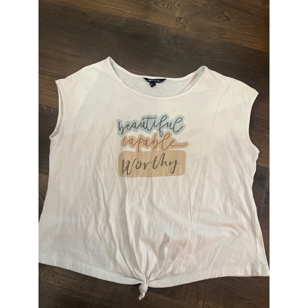 Charlie B‎ Womens Large White Graphic Tie Front Sleeveless Tee C1301R-279B